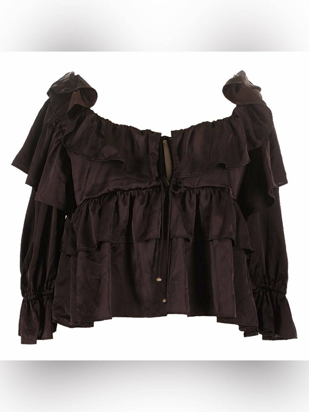 Francesca’s XL Brown Tiered Satin Ruffle Blouse